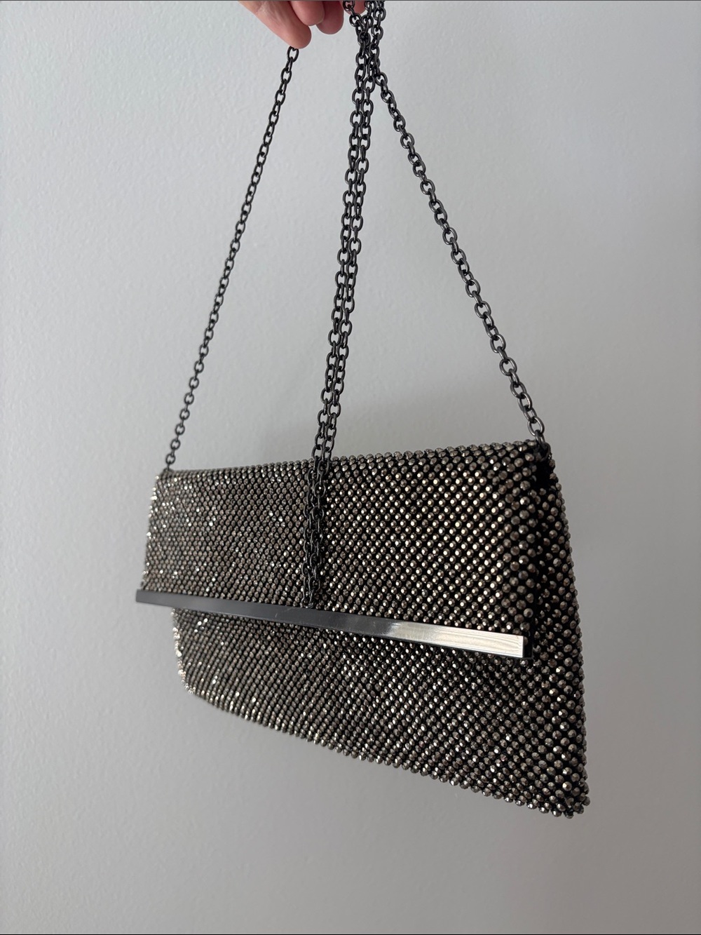 La Regale Black Crystal Embellished Clutch with Bar Detail